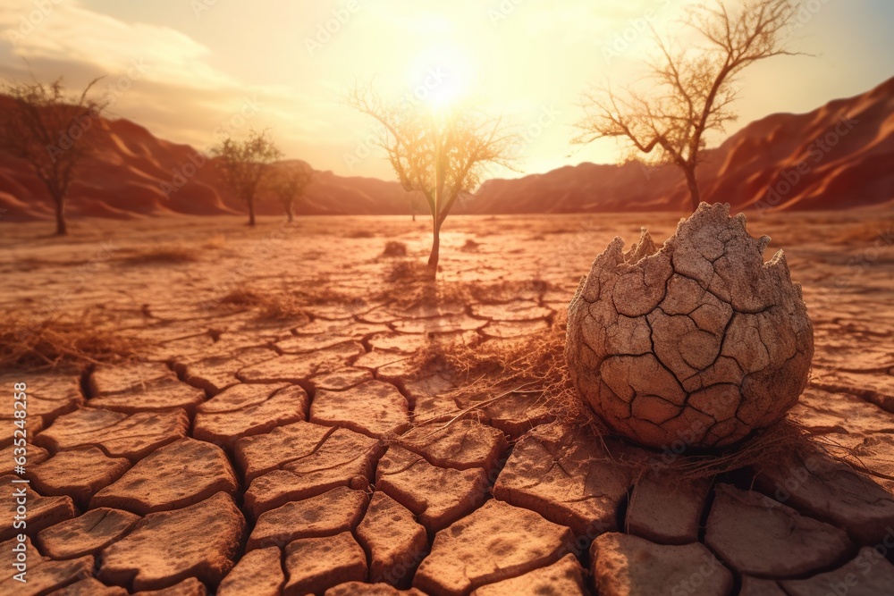 Evaporation of water from hot weather. Dry land. Global warming of the weather climate. A common