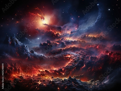 Illustration of a vibrant sky with a mesmerizing display of clouds and stars. Generative AI