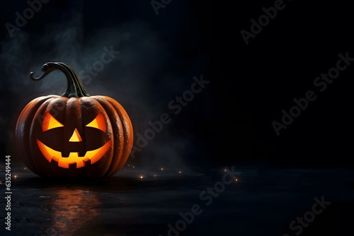 Jack o' lanterns in a spooky forest Halloween background. Halloween banner