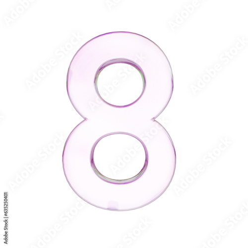 number "8" Transparent glass figure with gradient colors, 3d rendering. Computer digital drawing.