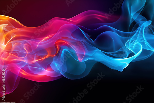 colorful rainbow colored smoke banner isolated on dark black wide panorama background. beautiful party concept. magical glow abstract banner color drop with copy space