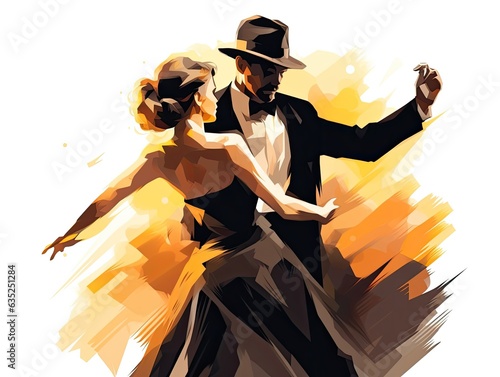 Illustration of a vibrant painting capturing the elegance and joy of a couple dancing. Generative AI