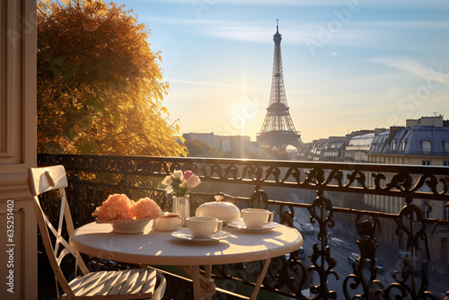 Fotografie, Obraz Delicious breakfast table french on a balcony in the morning sunlight