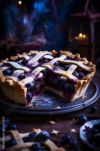 Blueberry pie with a blur background
