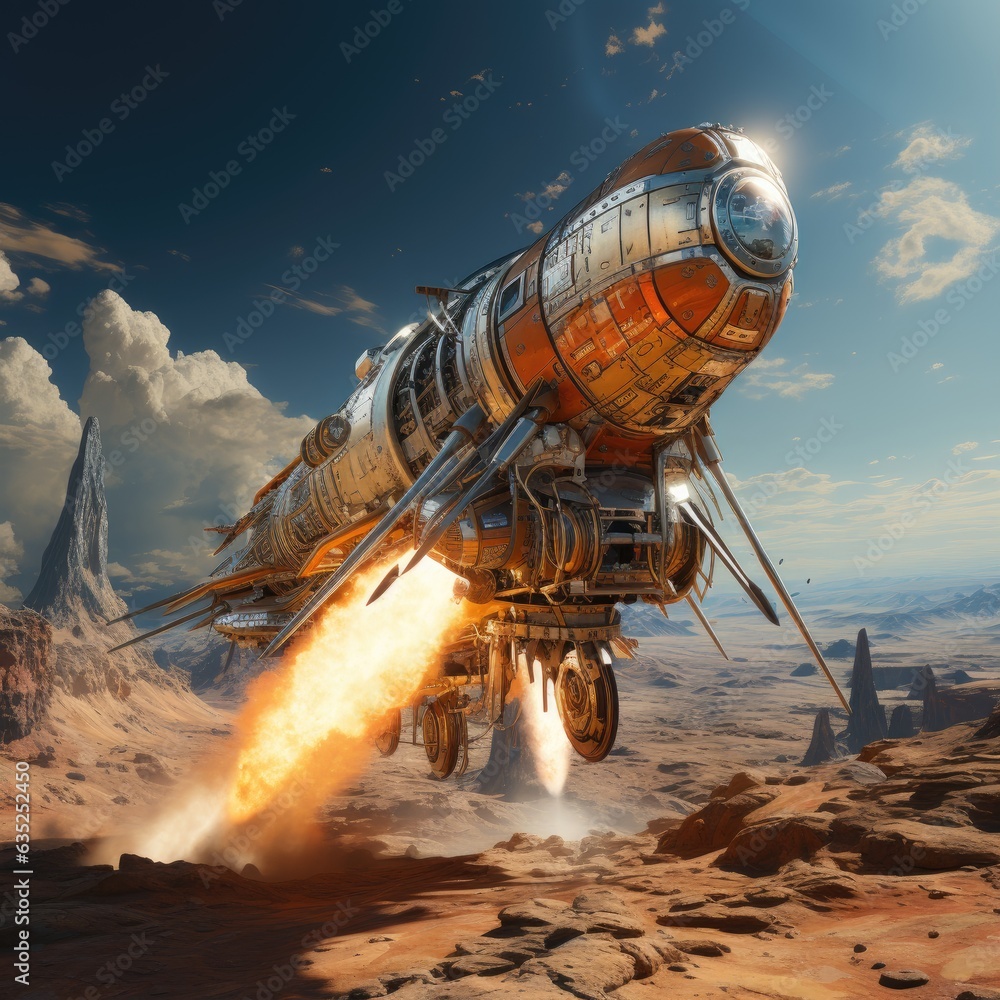 Illustration of a futuristic space station standing alone in the vast and desolate desert landscape. Generative AI Illustration of a futuristic space station standing alone in the vast and desolate desert landscape. Generative AI