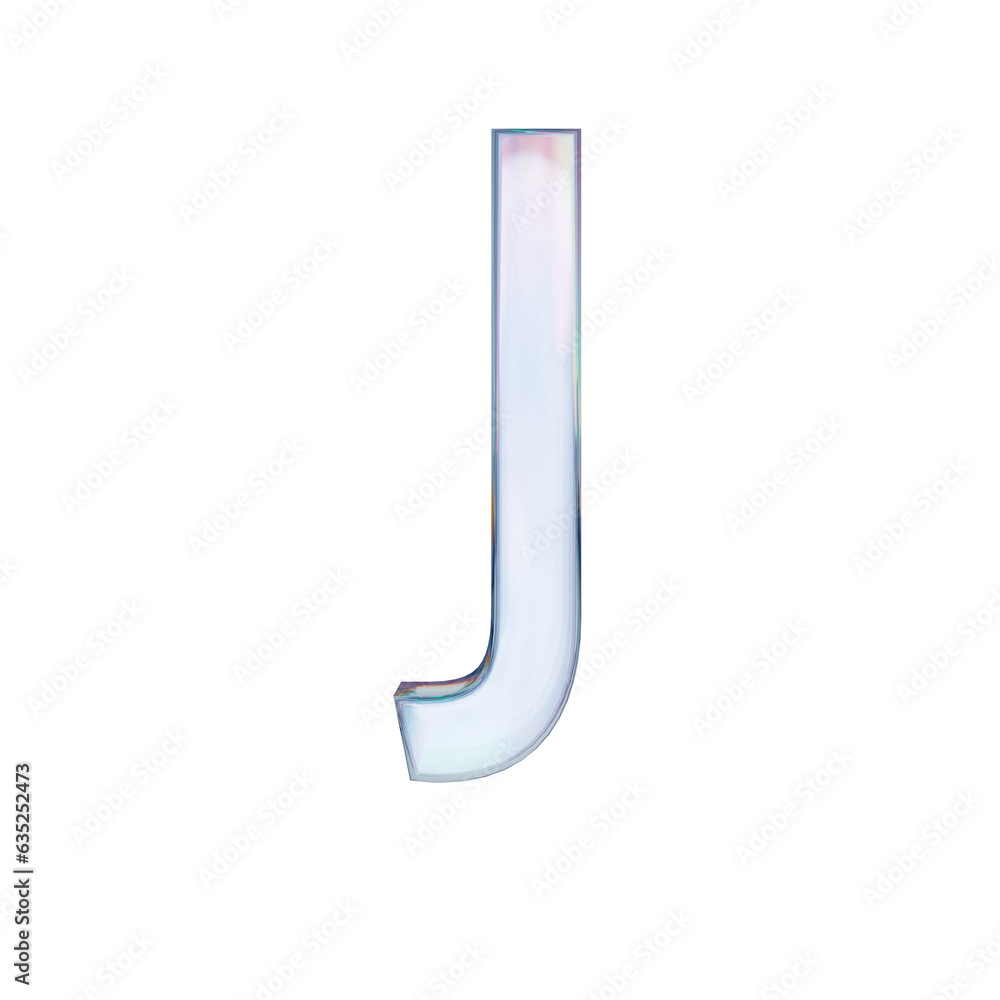 Glass font. Letter J made of dispersion chromatic glass isolated on transparent background. 3d render illustration Glass font. Letter J made of dispersion chromatic glass isolated on transparent background. 3d render illustration