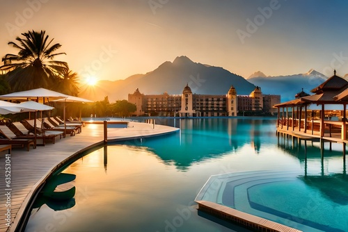 pool at sunset