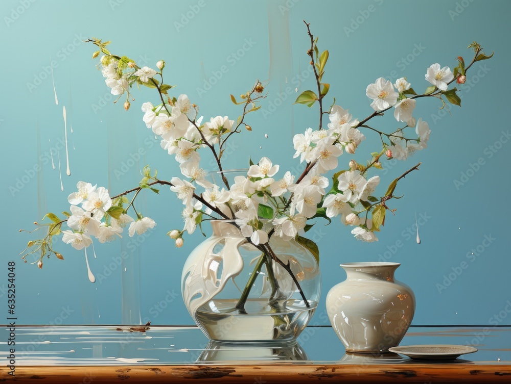 Illustration of a beautifully arranged bouquet of flowers in a vase on a table. Generative AI Illustration of a beautifully arranged bouquet of flowers in a vase on a table. Generative AI