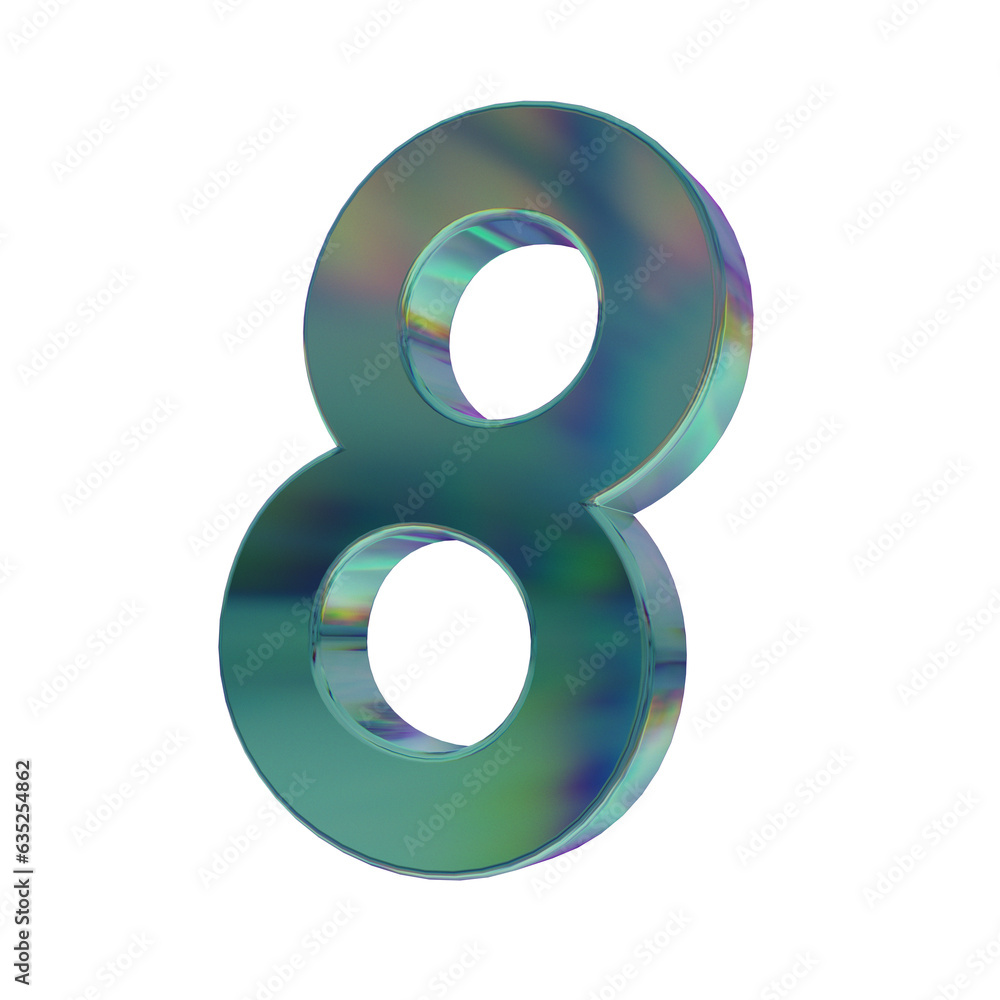 Glass dispersion number 8 on a transparent background. 3D render. 3D Illustration Glass dispersion number 8 on a transparent background. 3D render. 3D Illustration