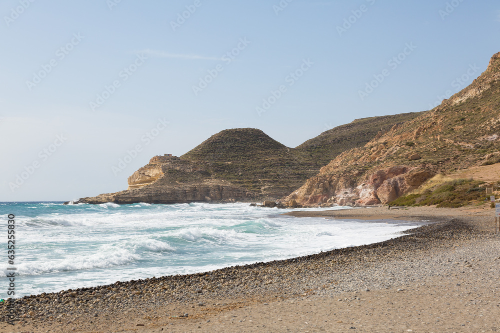 Mediterranean sea, waves, sand, rocks and landscapes