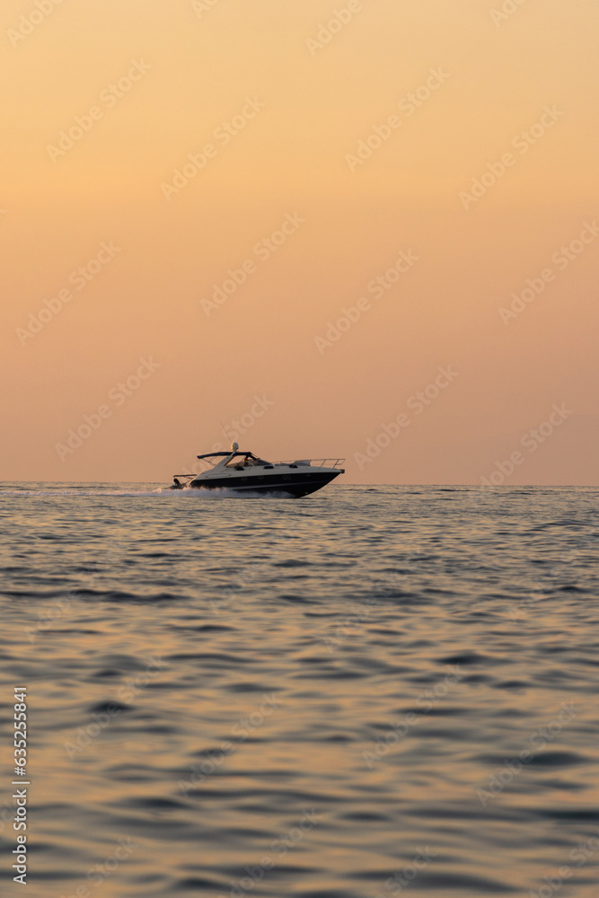 Beautiful seascape with sailing yachts in summer during sunset. Travel, hobby concept