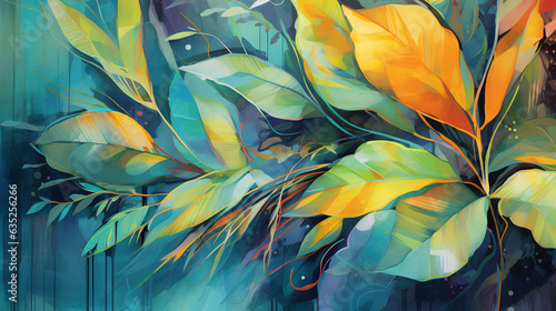 abstract painting of plants and leaves - floral design- generative AI