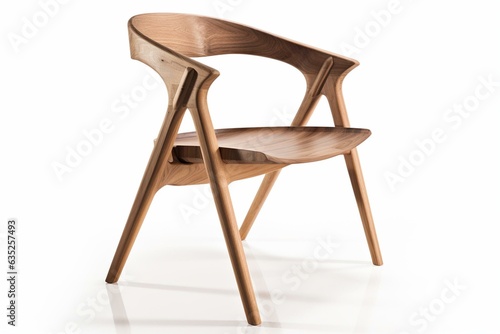 Modern 3D wooden chair, ideal for decoration and modern dining. White background. Generative AI