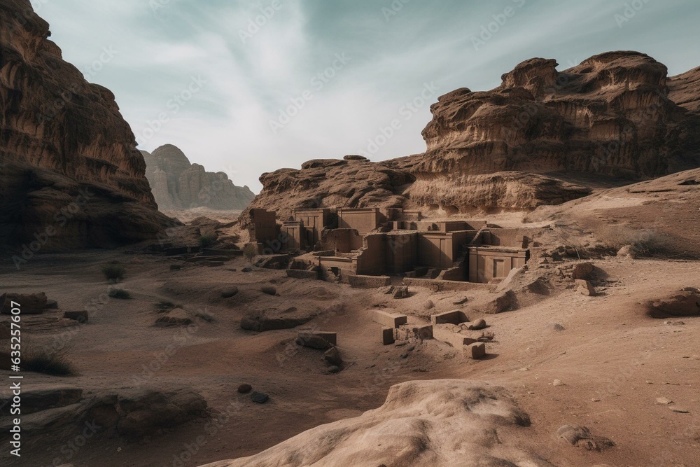 This is an image of the Hegra archaeological site located in Alula, Saudi Arabia. Generative AI