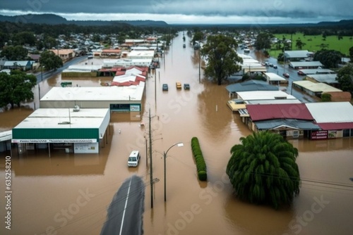 Floods in Lismore, NSW in 2022. Generative AI photo