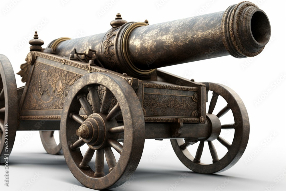 Antique circus cannon isolated on white - 3d render. Generative AI