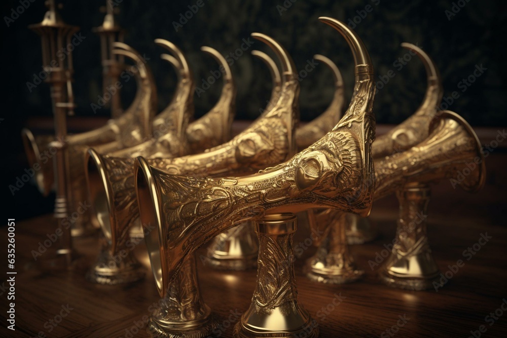 Seven golden trumpets from the Advent Bible Revelation, depicted as
