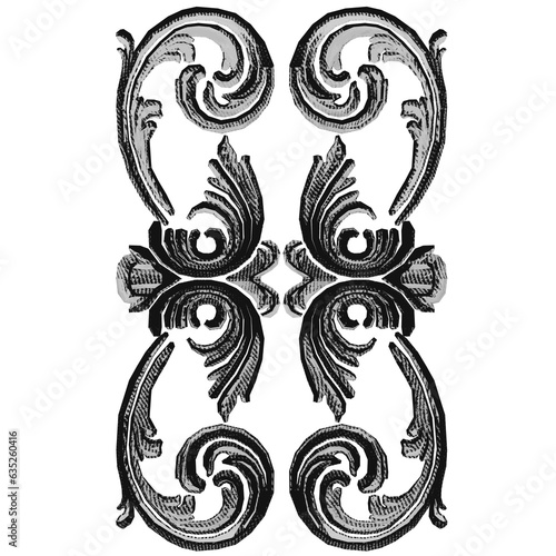 Baroque engrave ornaments. Ornate swirling floral motif