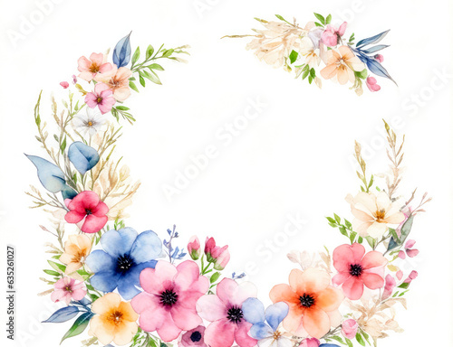 Watercolor floral frame illustration design on isolated white background. Generative AI