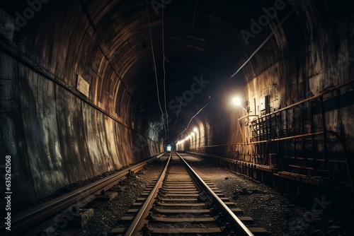 nighttime railway tunnel. Generative AI