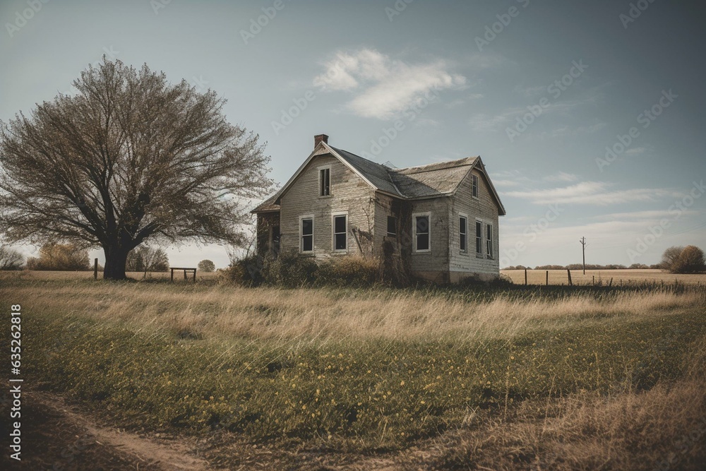a schoolhouse in Kansas with one room. Generative AI