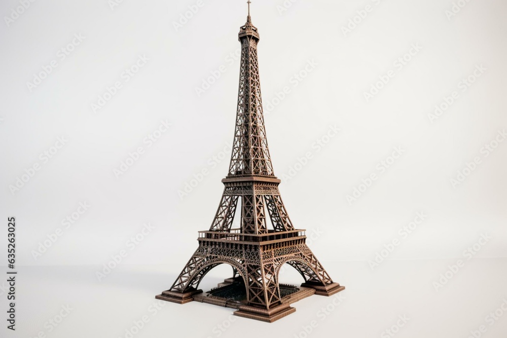 3D model of Eiffel Tower in Paris on a plain white background. Generative AI