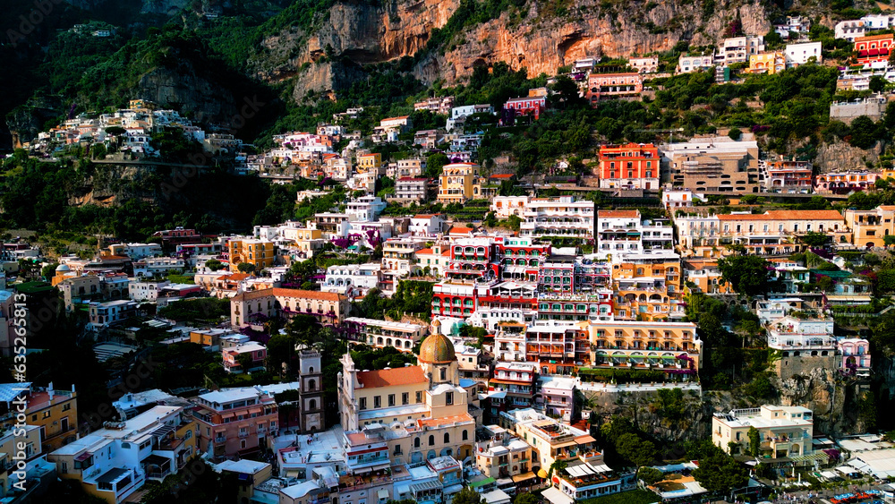 Positano Panorama: Aerial View of the Famous Colorful Houses, Amazing Architecture on the Scenic Amalfi Coast, Italy