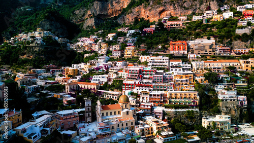 Positano Panorama: Aerial View of the Famous Colorful Houses, Amazing Architecture on the Scenic Amalfi Coast, Italy © Nade