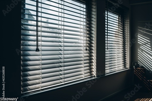 Realistic shadow overlay effect of window blinds on wall. Generative AI
