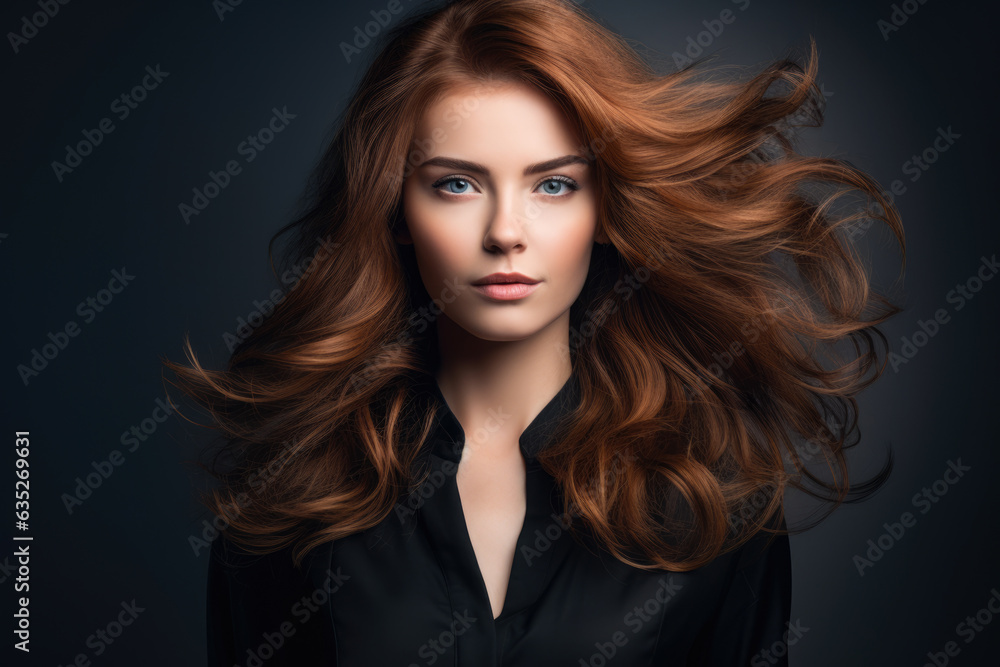 Captivating Portrait of a Skilled and Confident Female Hairdresser with Long Red Hair, Expertly Styling Hair in a Fashionable Salon Captivating Portrait of a Skilled and Confident Female Hairdresser with Long Red Hair, Expertly Styling Hair in a Fashionable Salon