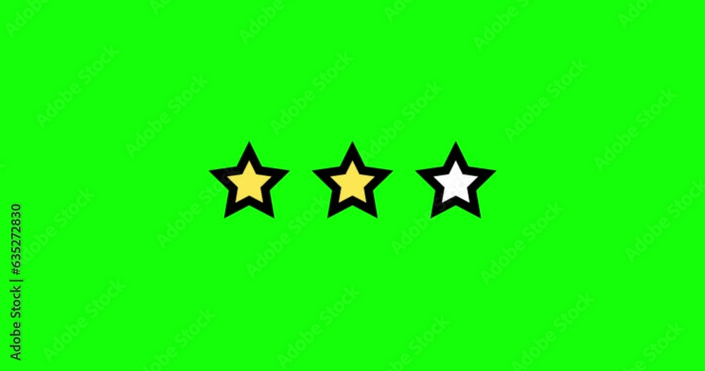 Three Stars Rating animation. Set of Stars. Two Star Rating on green Background. Product Quality, Feedback, Customer review Three Stars Rating animation. Set of Stars. Two Star Rating on green Background. Product Quality, Feedback, Customer review