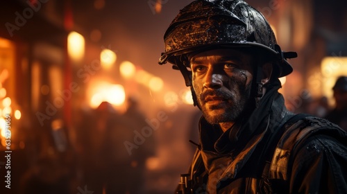 A firefighter at a house fire. Generative AI.  © Elle Arden 