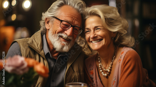 Photorealistic concept of a white elderly couple, feeling comfortable and save, smiling