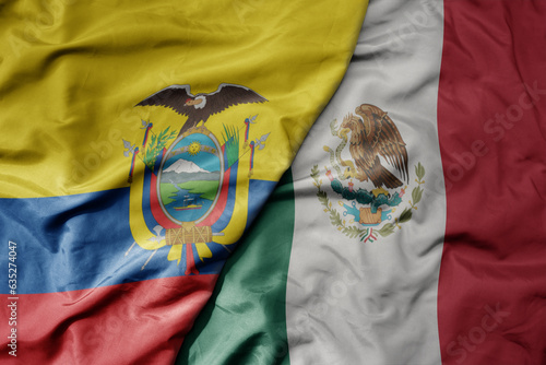 big waving realistic national colorful flag of ecuador and national flag of mexico .