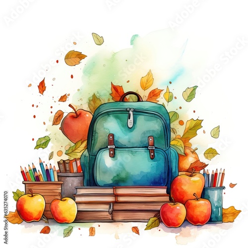 Back to school theme, Back to school watercolor style high quality ai image generated photo