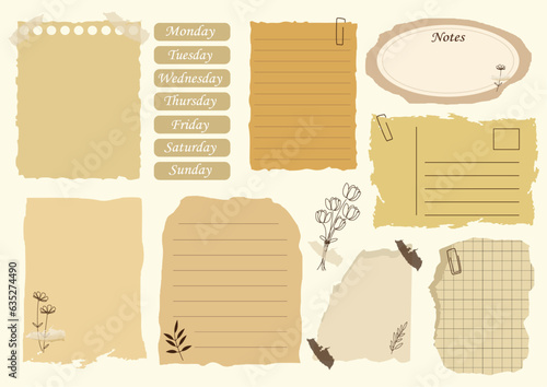 vector, bullet journal printable notes, vintage, worn paper