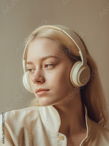 Young beautiful girl with headphones. 