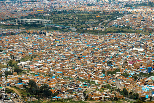 Panoramic view of the colorful neighborhood of El Mirador on the outskirts of Bogota