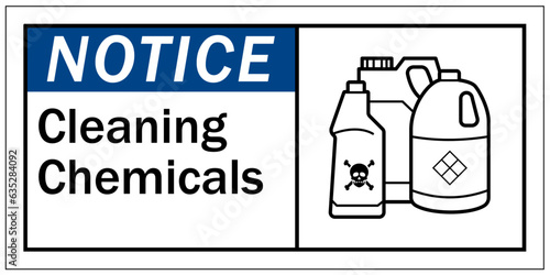 Food safety sign and labels cleaning chemicals