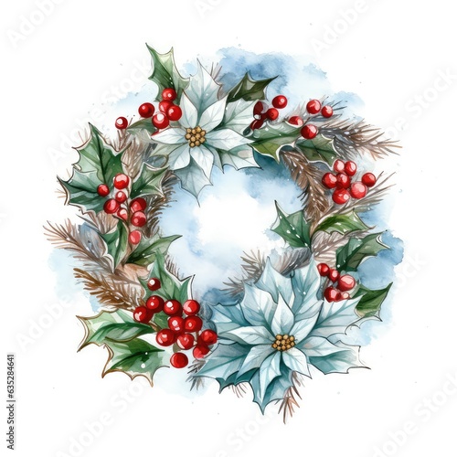 Christmas wreath with fir branches  isolated white background