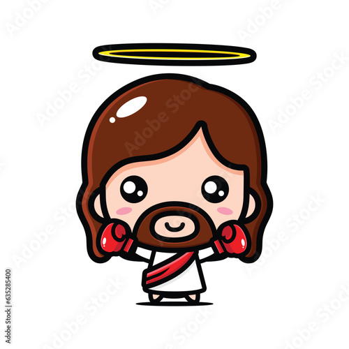 cute jesus wearing boxing gloves