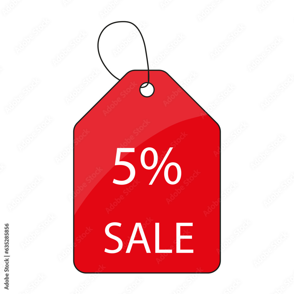 Red price tag label with 5 percent sale. Vector illustration. EPS 10.