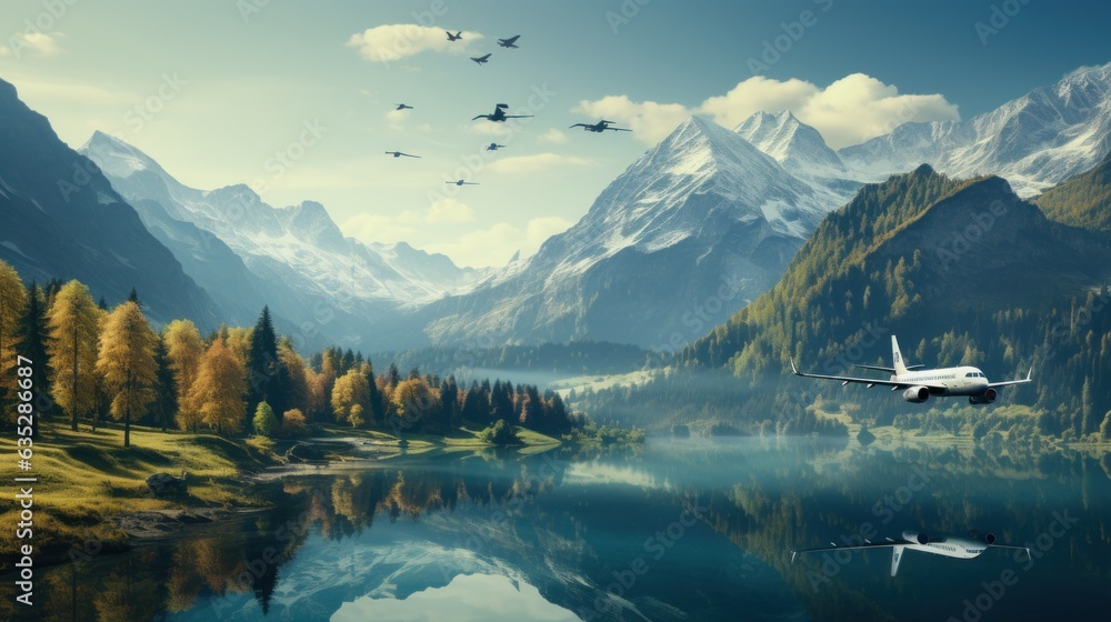 Naklejka premium lake and mountains