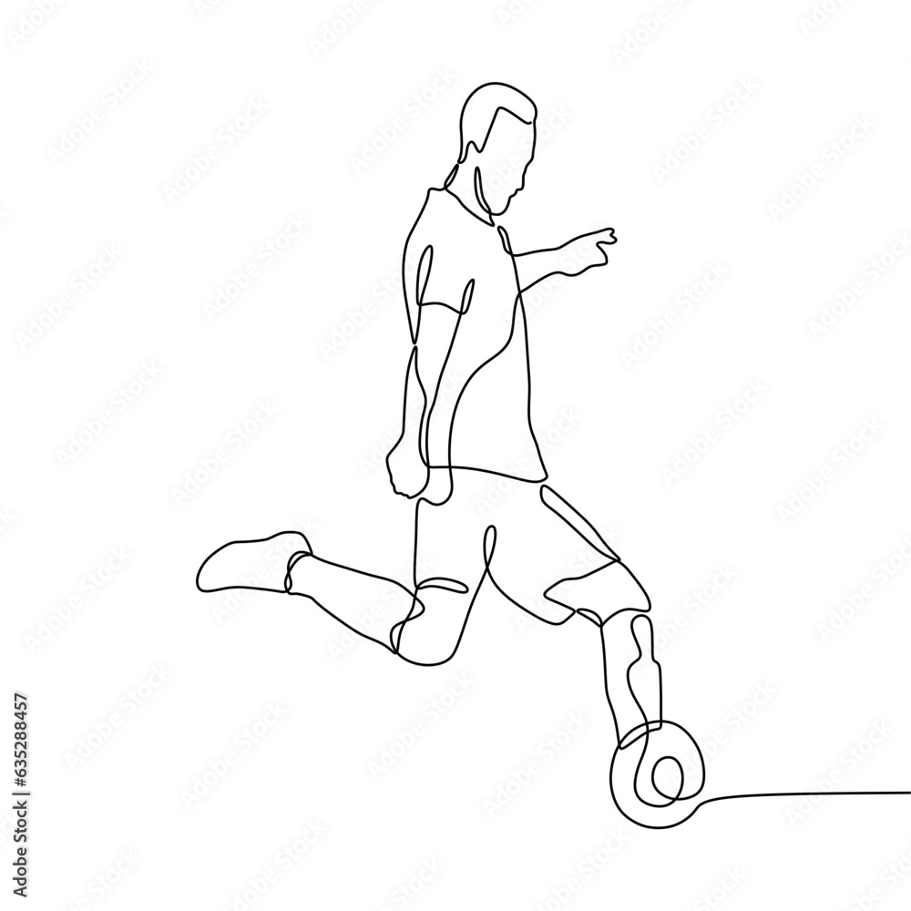 Continuous single line art of a man playing football Continuous single line art of a man playing football