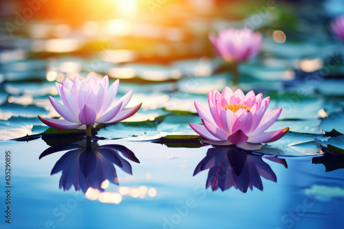 Lotus flowers floating on a lake
