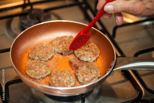 Meat burger preparation. Step by step preparation of mini burgers. Homemade mini burgers for children or appetizers. Small hamburgers.
