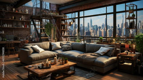 Modern Urban Living background  Small Apartment Room with a Cityscape View  lifestyle concept