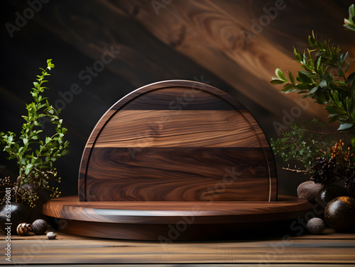 wooden product display podium copy space background for advertising modern, luxury, elegant, minimal backdrop