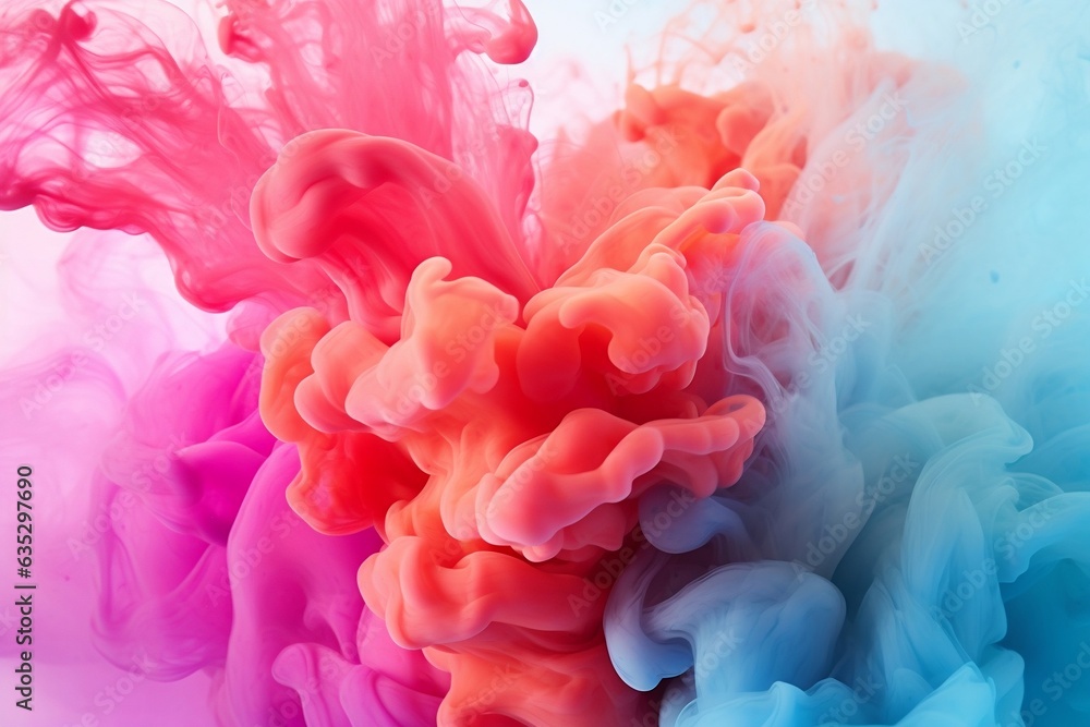 Vibrant and Dynamic Burst of Colorful Pink and Red Rainbow Smoke Paint Explosion, Generative Ai