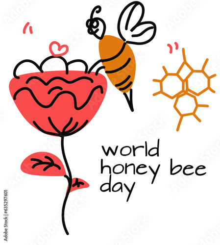 bee in line art drawing style. Black linear sketch isolated on white background. Hand drawn vector illustration.World Honey bee Day August 20th